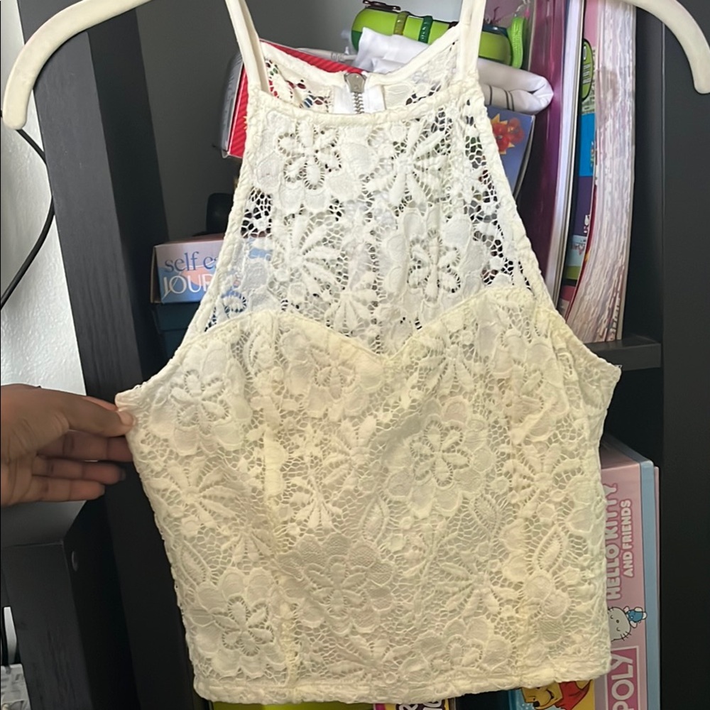Cream Lace Hi Neck Top